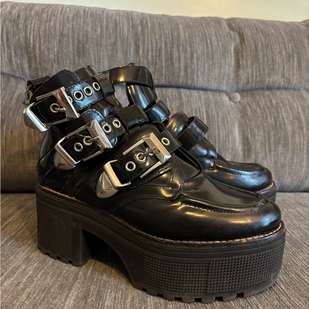 Jeffrey Campbell Goth Black Platform Buckle Shoes